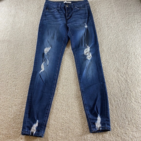 KanCan Denim - KanCan Skinny Jeans Womens 9/28 Dark Wash Excellent Distressed Button‎ Fly